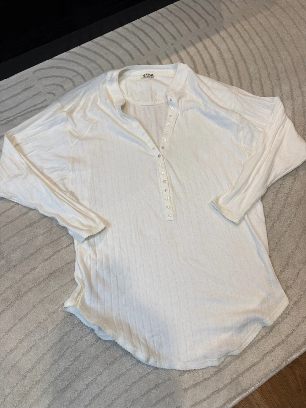 Free People Ivory Ribbed Henley Long Sleeve Top